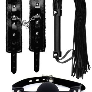 Black Bondage Set with Flogger and Collar